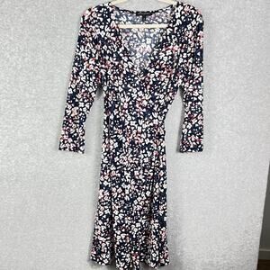 Banana Republic Wrap Midi Dress Medium 3/4 Sleeve All Over Print Multicolor